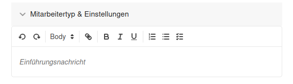 Eingabefeld für die Einführungsnachricht in den Mitarbeiter-Einstellungen